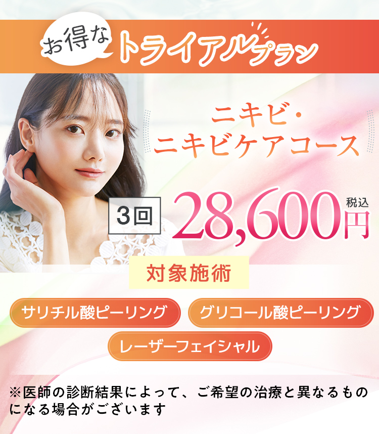 お得なトライアルプラン ニキビ・ニキビケアコース３回28,600円税込